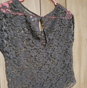 Aerie Black Short Sleeve Lace Blouse